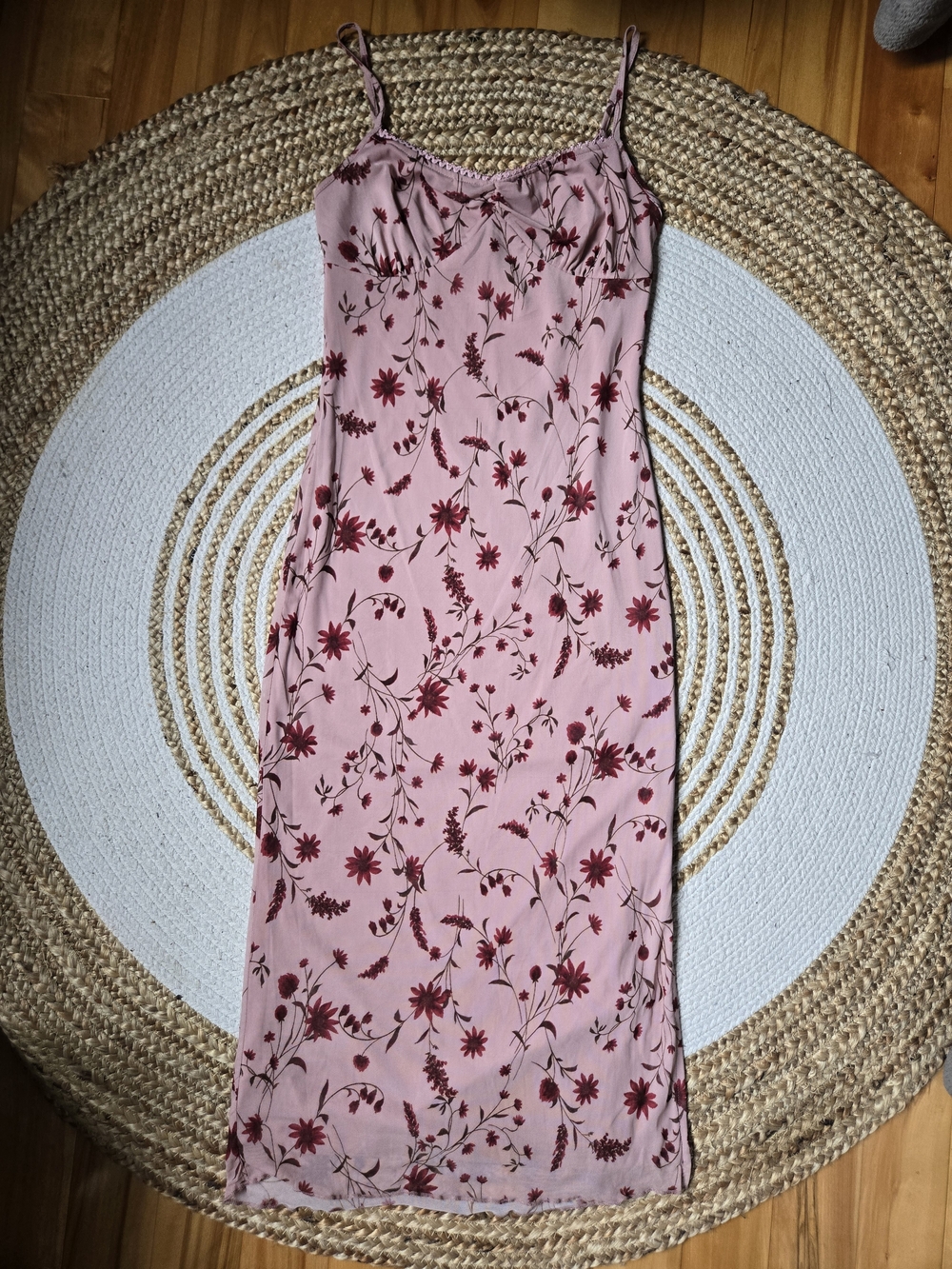 NWT Thirty Thirty Y2k Style Pink Mesh Floral Midi Slip Dress Cottagecore Boho